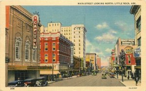 Automobiles Main Street Little Rock Arkansas Woodcock Teich linen Postcard 4977