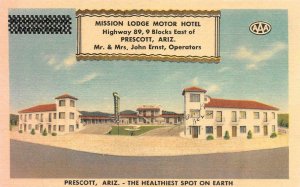 PRESCOTT, Arizona AZ   MISSION LODGE MOTOR HOTEL~John Ernst  ROADSIDE  Postcard