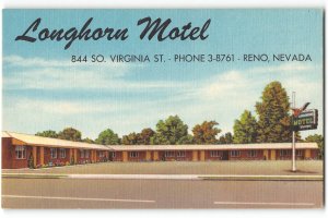 LONGHORN MOTEL Virginia Street RENO Nevada Roadside 1940s Linen Vintage Postcard