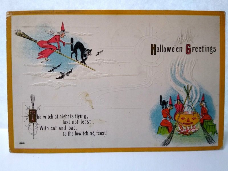 Halloween Postcard Fantasy Bewitching Feast Bats Black Cat Witches 300 SAS  