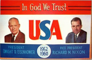 President Eisenhower VP Nixon In God We Trust USA 1952-1960 Vintage Postcard X07