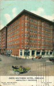 CHICAGO IL SOUTHERN HOTEL (NEW) ABSOLUTELY FIREPROOF POSTCARD c1911 OLD AUTOS