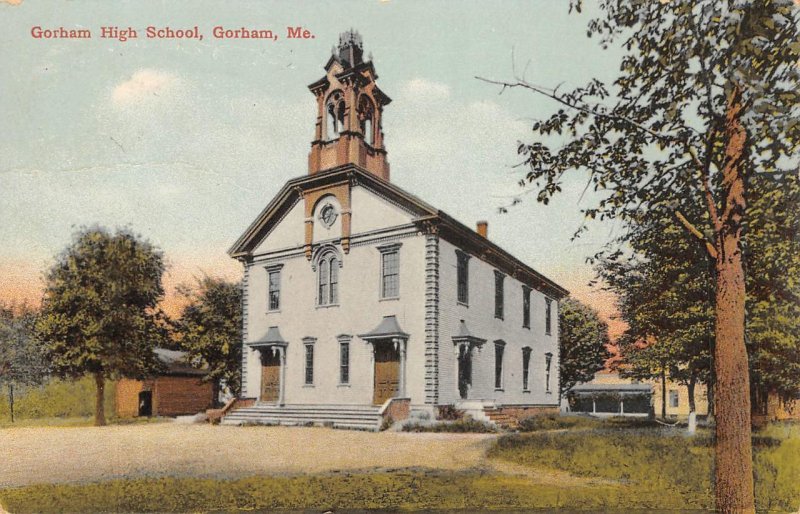 Gorham High School, Maine Cumberland County 1909 GW Morris Antique Postcard