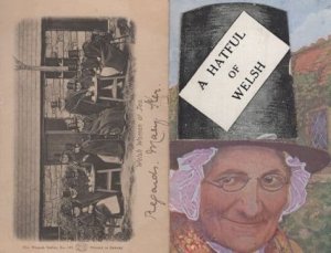 Welsh Women Tea Party Novelty Folding Hat 2x Old Postcard s