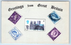 'Greetings from Great Britain' Queen Elizabeth II Stamp PM 1970 Postcard