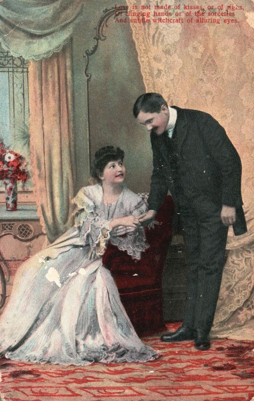 Vintage Postcard 1908 Lover Couple In The Living Room Moments Together Romance