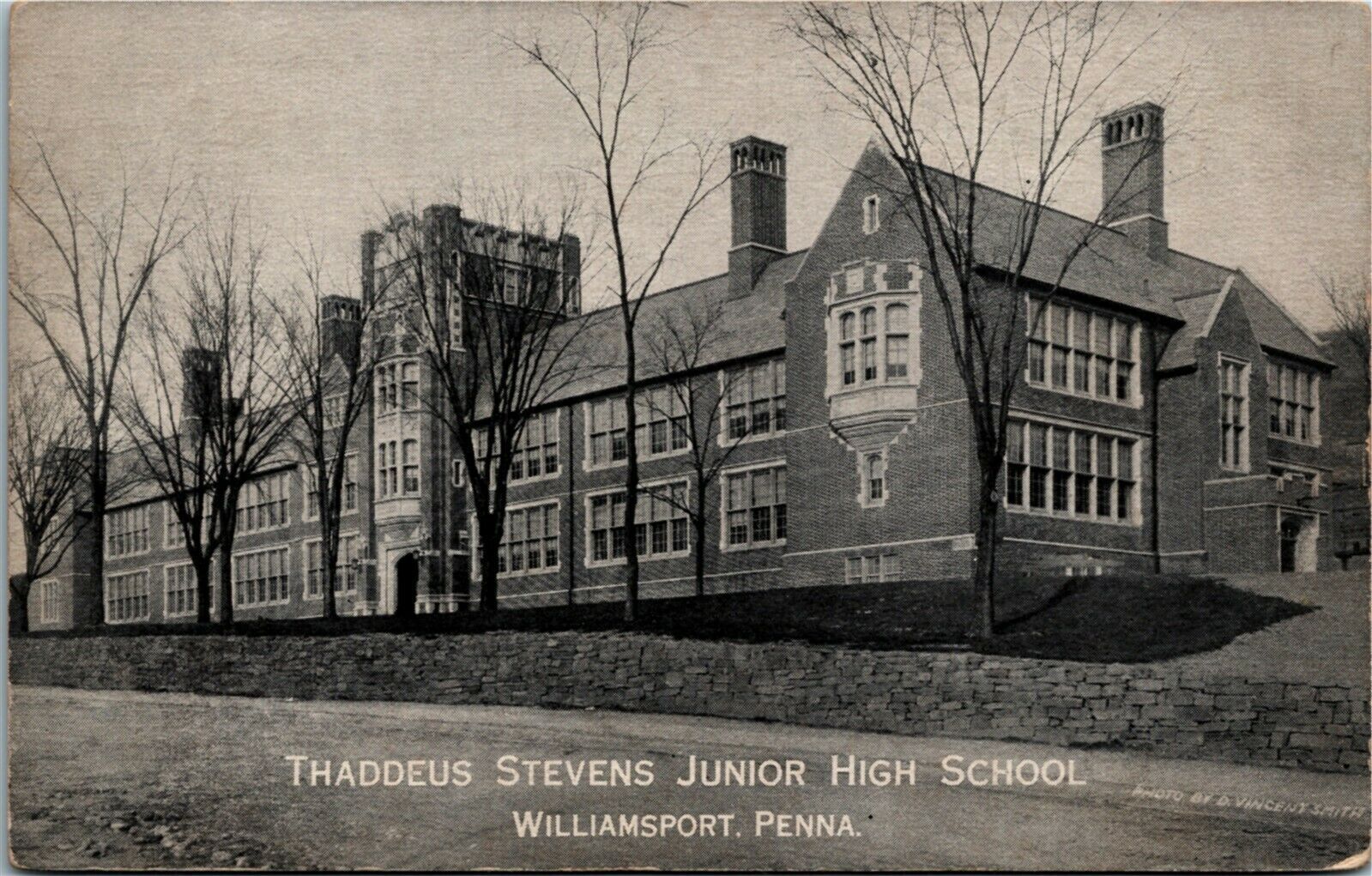 Postcard PA Williamsport Thaddeus Stevens Junior High School Side View