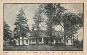 WINDY HILL MANOR AARON BURR CONCEALED NATCHEZ MISSISSIPPI POSTCARD (c. 1910)