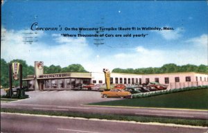 Wellesley Mass MA Corcoran's Ford Car Dealership Vintage Postcard