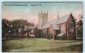 CONCORD, New Hampshire NH ~ Handcolored ST. PAUL SCHOOL Chapel & Study Postcard