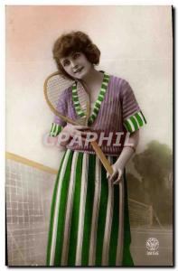 Postcard Old Woman Tennis