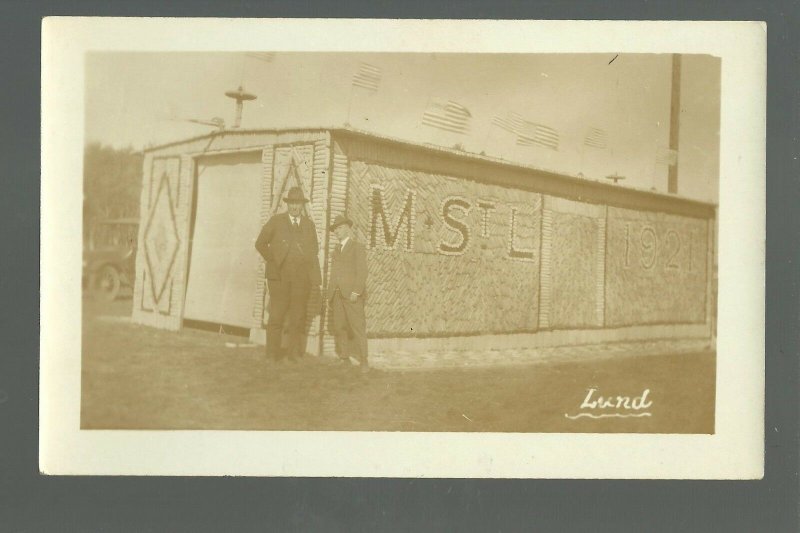 Dawson MINNESOTA RPPC 1921 CORN PALACE Railroad Railway M.& ST.L. RR Depot?