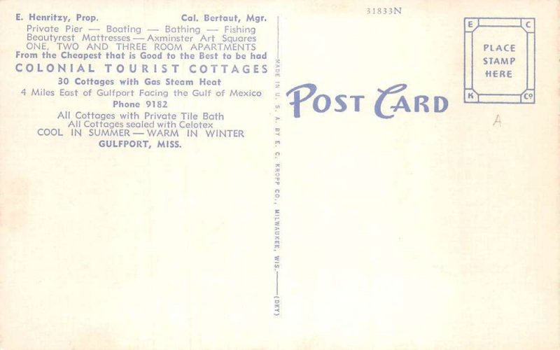 Gulfport Mississippi The Colonial Cottages Vintage Postcard AA57238