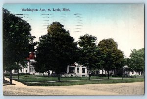 1910 St. Louis Michigan MI Vintage Postcard Washington Ave. Building Field
