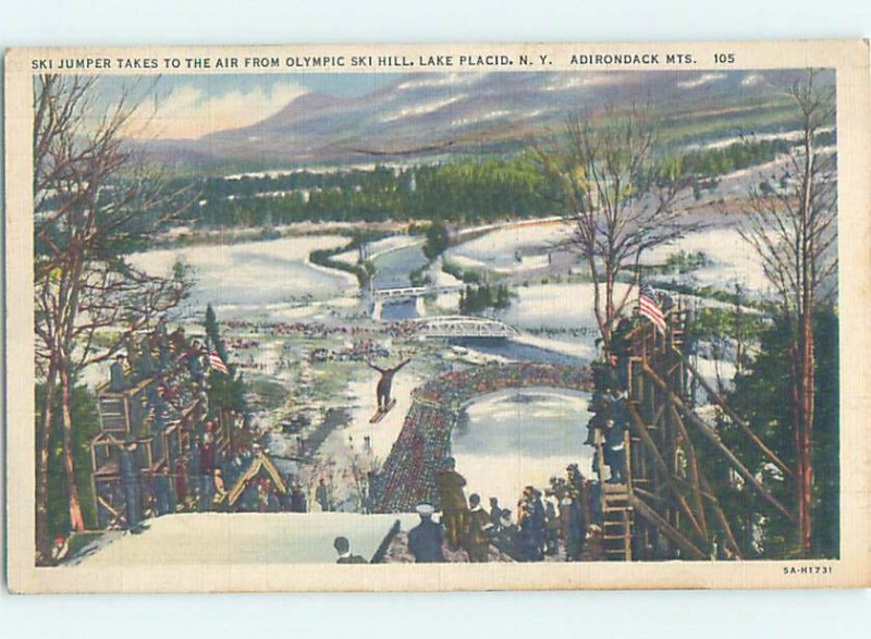 Pre-Chrome SKIING SCENE Adirondacks - Lake Placid New York NY AG5382