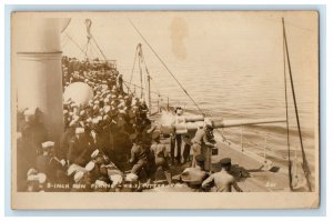 c1920's 3-Inch Gun Firing U.S.S. Pittsburgh Navy Sailors RPPC Photo Postcard 