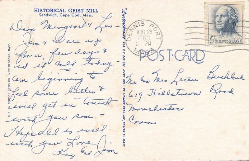 Sandwich MA, Cape Cod, Massachusetts - Historical Grist Mill - pm 1963