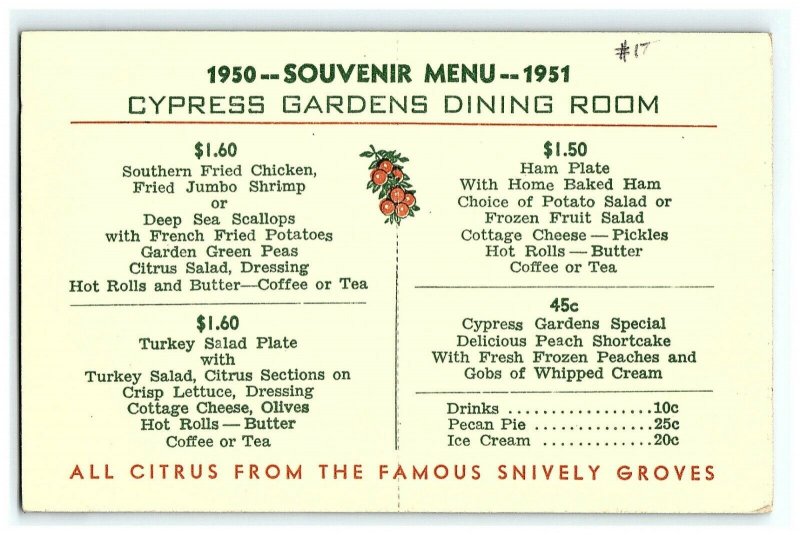 1950-51 Cypress Menu Gardens Souvenir Tower Winter Haven Florida Linen pc 5