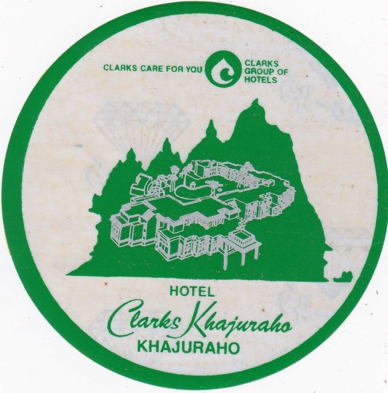 India Khajuraho Clarks Khajuraho Hotel Diameter Vintage Luggage Label sk3566