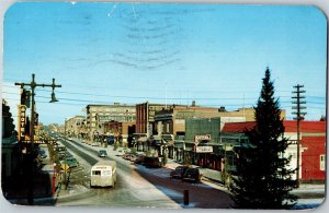 Postcard SK Moose Jaw Main Street Shops Churchill Hotel Street Lamp 1955 K68