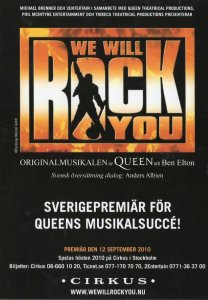 Queen We Will Rock You Rare Sweden 2010 Theatre Premiere Postcard