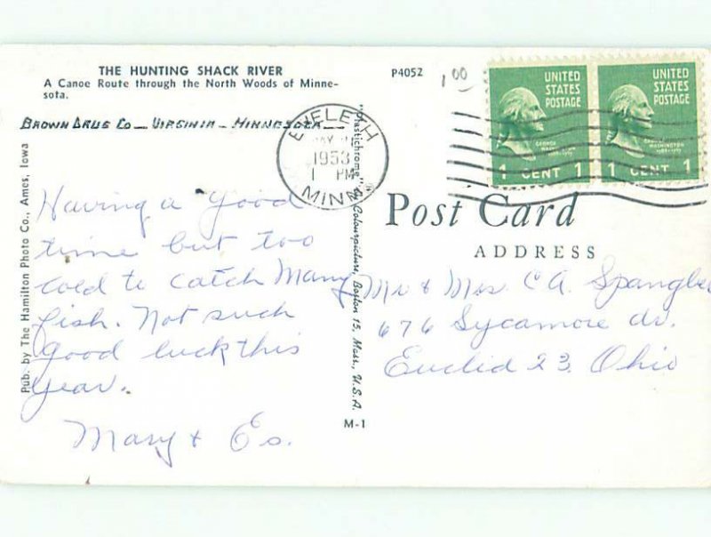 Pre-1980 HUNTING SHACK RIVER CANOE ROUTE Postmarked Eveleth Minnesota MN AE5537