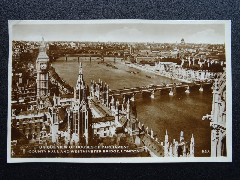 London UNIQUE VIEW OF HOUSE OF PARLIAMENT c1940s RP Postcard by Valentine