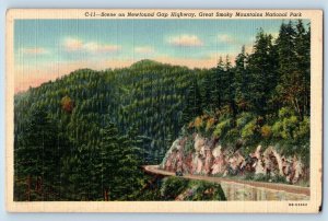 Great Smoky Mountains North Carolina NC Postcard Newfound Gap Highway 1941 Trees