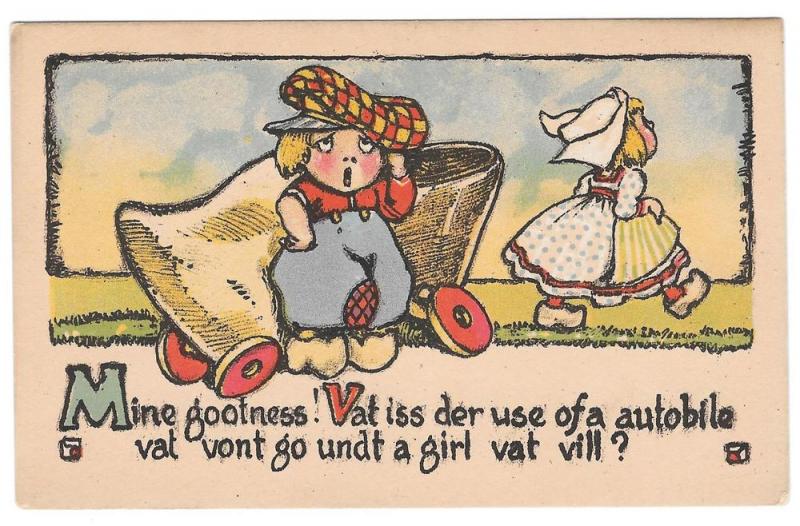 Dutch Kids Wooden Shoe Car Boy Vit Autobile Vat Vont Go Hippostcard