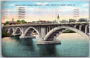 Vtg Texas International Bridge Nuevo Laredo Mexico To Laredo TX 1940s Postcard