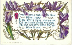 Motto Postcard If You have a smile to show Show it Now Embossed