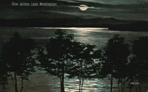 Vintage Postcard View Across Lake Winnisquan Moonlight View New Hampshire NH