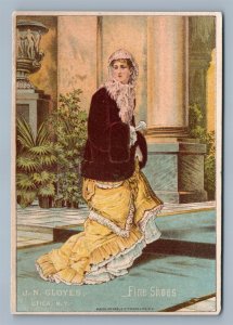 UTICA NY J.N. GLOYES FINE SHOES ADVERTISING ANTIQUE VICTORIAN TRADE CARD