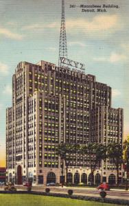 Vintage Linen Postcard, Maccabees Building, Detroit Michigan WXYZ A21