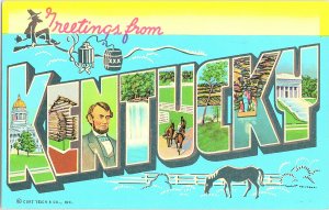 1967 Greetings From KENTUCKY Vintage LARGE Letter Postcard Standard View Card