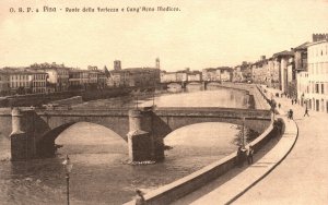 Vintage Postcard Ponte Della Fortezza E Lung'Arno Mediceo Pisa Italy