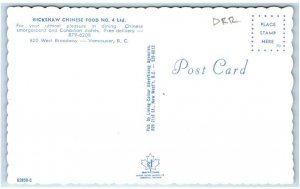 VANCOUVER, B.C. Canada ~ Roadside RICKSHAW CHINESE Restaurant c1960s Postcard