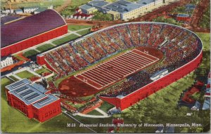 Minneapolis MN Memorial Stadium University of Minnesota 1940s Linen Postcard G93
