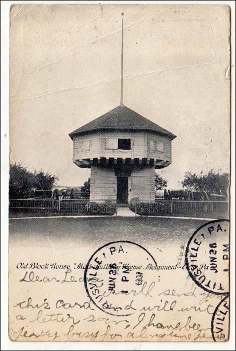 Old Block House, Mad Anthony Monument, Erie PA  (creases, postal ink on face)