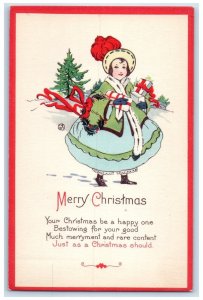 1925 Merry Christmas Girl With Gifts Whreat Winter Scene Lamoni Iowa IA Postcard