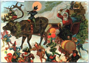 Postcard - Santa's Sleigh and Elves from the Book Night Before Christmas 