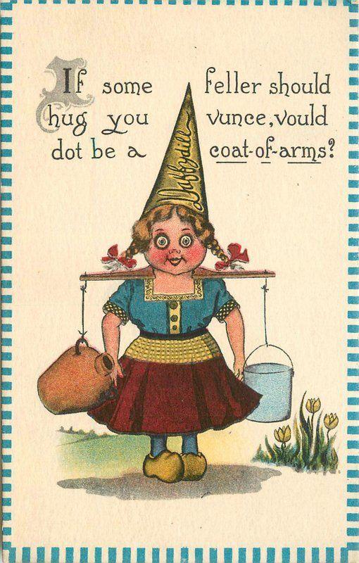 Artist impression C-1910 Dutch Girl Daffydill Wall Comic Humor postcard 5537