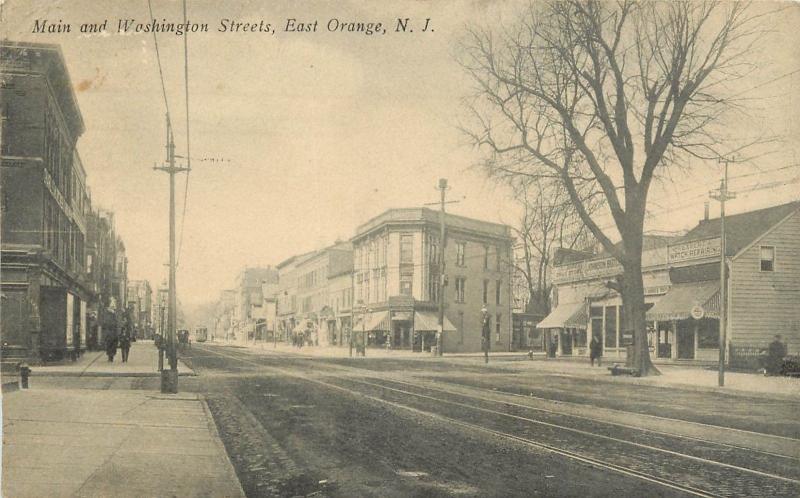 c1910 Lithograph Postcard; Main Street & Washington St, East Orange NJ Essex Co.