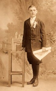 RPPC  Young  Boy With Bible Studio Picture  Postcard  c1910
