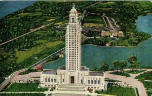 Aerial View Louisiana State Capitol at Baton Rouge Linen Postcard