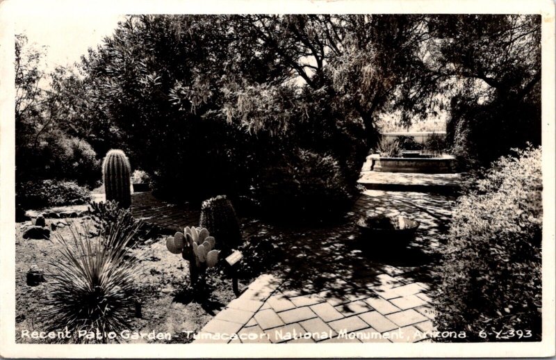 Real Photo Postcard Patio Garden at Tumacacori National Monument, Arizona