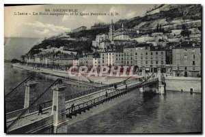 Old Postcard Grenoble The lsere The Suspension Bridge and Quai Perriere