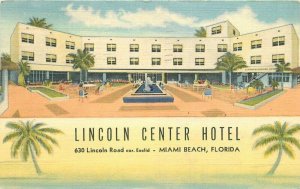 Miami Beach Florida Lincoln Center Hotel 1954 Teich roadside Postcard 21-9611