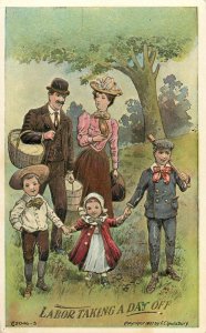 Embossed Labor Day Postcard Lounsbury Happy Family on Day Off Picnic 2046-3