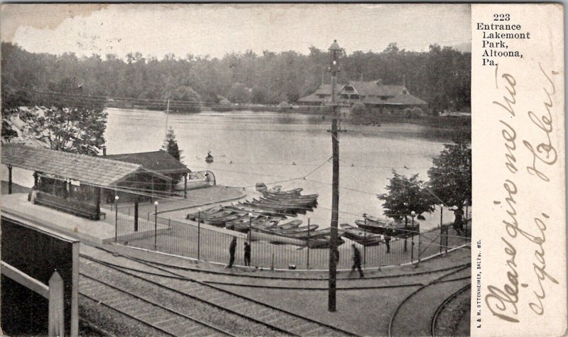 Altoona Pennsylvania Lakemont Park Entrance Railroad Boats 1908 udb Postcard Y10